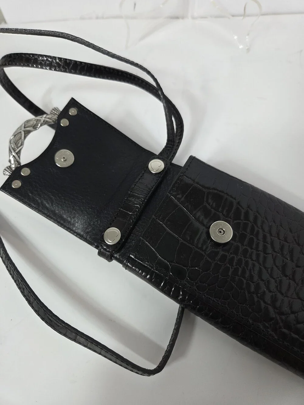 brighton metropolitan vertical clutch black croc embossed nwot classic travel
